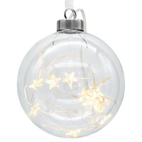 Weihnachtsleuchtkugel STAR, transparentes Glas, Ø 9,5 cm, warmweiß